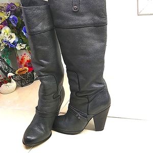 Sam Edelman Black Pebble Leather Heel Boots